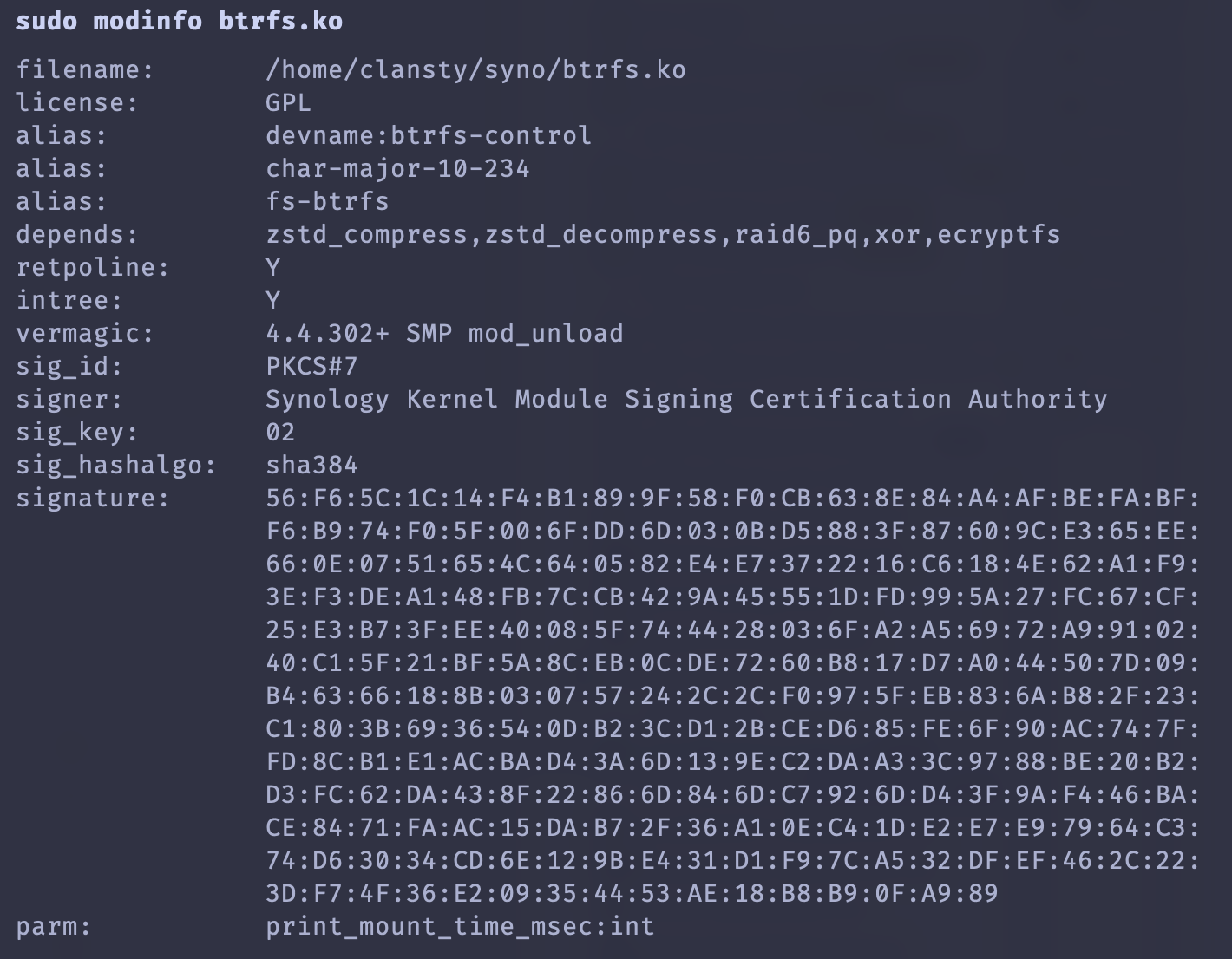 modinfo 查看内核模块的签名